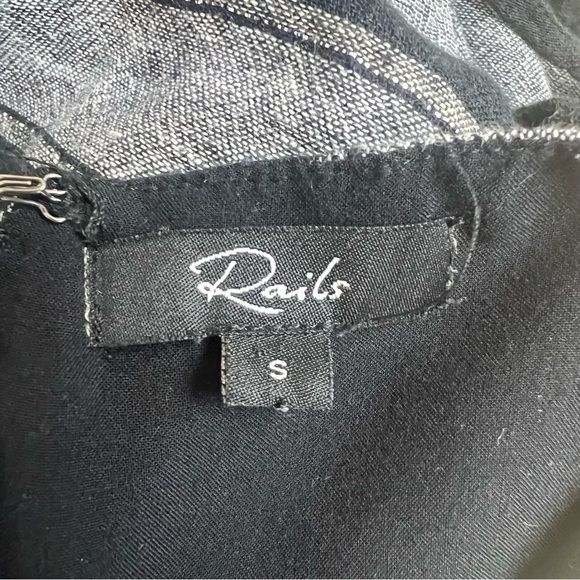 Rails Ariel Faux Wrap Dress Black‎ Silver Thompson Stripe Linen Blend Size Small - Picture 11 of 15